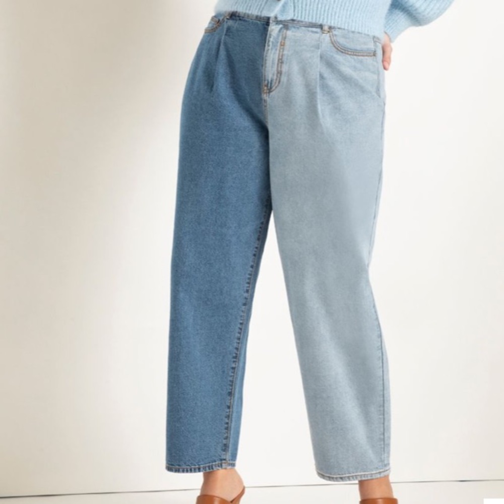 Eloquii Colorblocked Pleat Front Relaxed Jeans